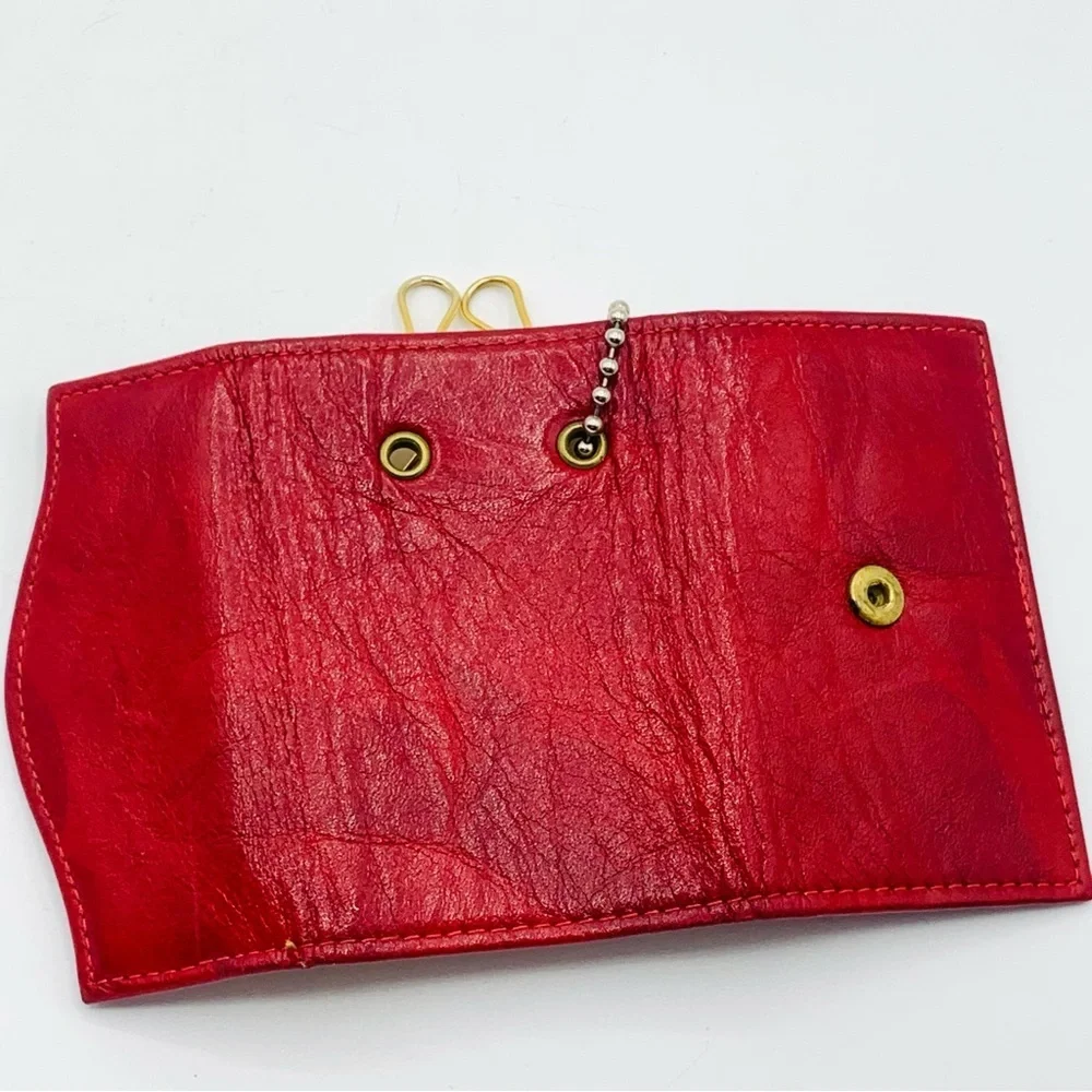 Vintage St. Thomas Red Leather Key Case Cowhide Leather  5-Hook Holder